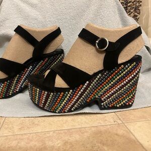 Free People Rainbow Rhinestone Vintage style Platform Sandals, size 8.5